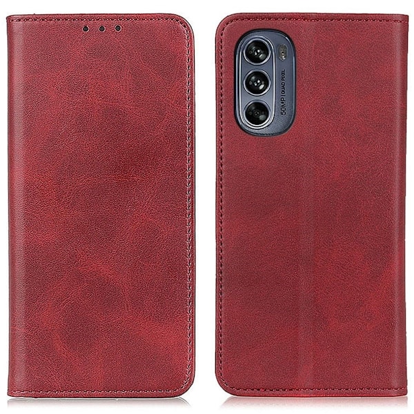 Lompakko-style Aitoa Nahkaa Läppäkotelo For Motorola Moto G62 5g - Punainen Red