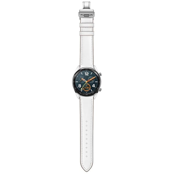 Huawei Watch GT / 2 / Watch Magic klockarmband i äkta läder - Vit / Silver Silvergrå