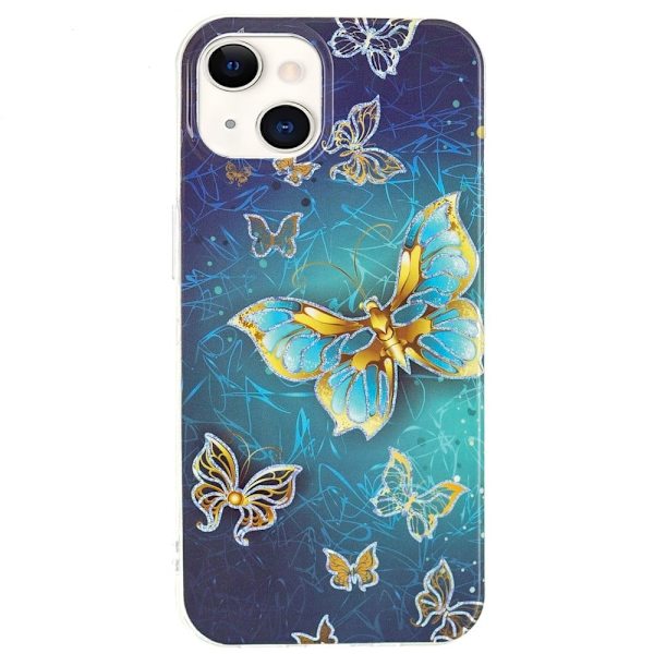 Marble iPhone 15 Etui - Electroplated Sommerfugle Blue