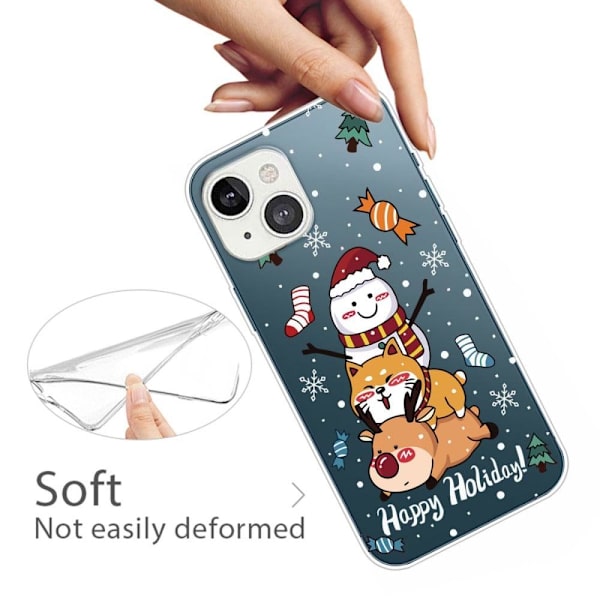 Julfodral till iPhone 14 - Shiba Inu Snögubbe Och Hjort multifärg