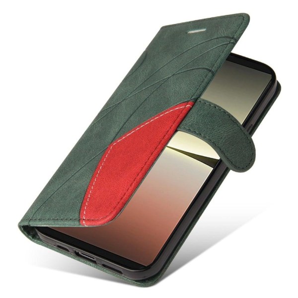 Texturerat läder Sony Xperia 5 IV fodral med handledsband - Grön Grön