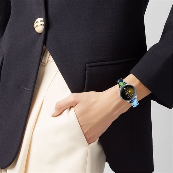 Google Pixel Watch blomstret urrem i ægte læder med sølvstik - Blå Rose Blue