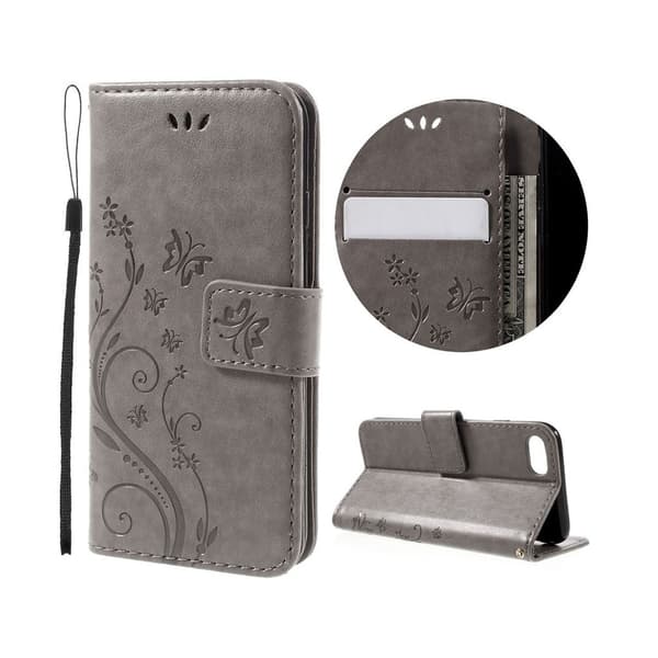 Jensen iPhone 7 / 8 Perhoskukka Kuvioinen Nahkakotelo Läpällä - Harmaa Silver grey