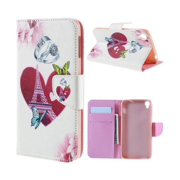 Scherfig Alcatel OneTouch Idol 3 (5.5) Kuvioitu Nahkakotelo Standillä - Sydän Ja Eiffel Torni Multicolor