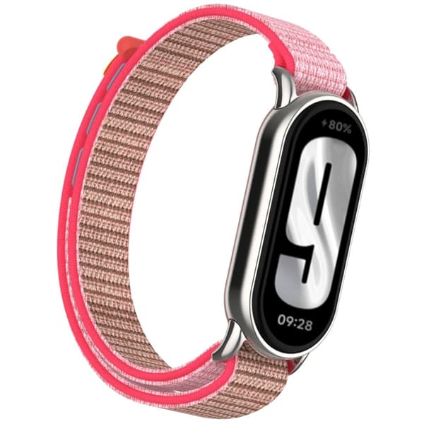 Xiaomi Mi Band 9 / Smart Band 8 Klockarmband Nylon Loop Justerbart handledsband - Neon Rosa