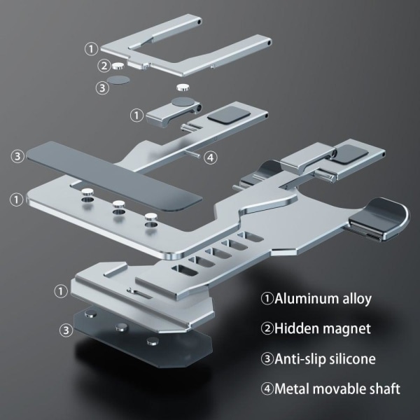 Universal aluminum alloy foldable phone bracket stand - Silver Silvergrå