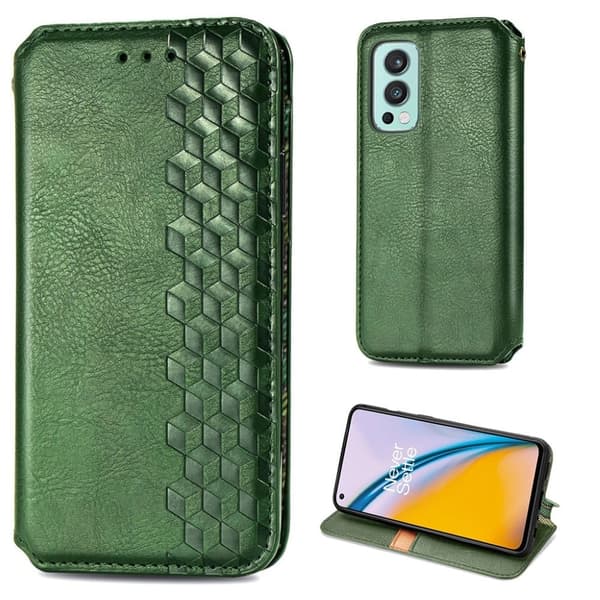 Läder OnePlus Nord 2 5G fodral med romb-design - Grön Grön