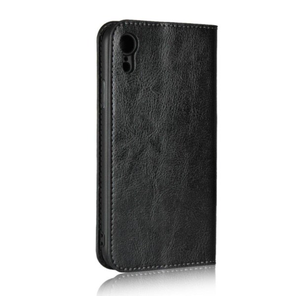 iPhone Xr Äkta läder plånboks mobilfodral - vildhäst texture  - Svart