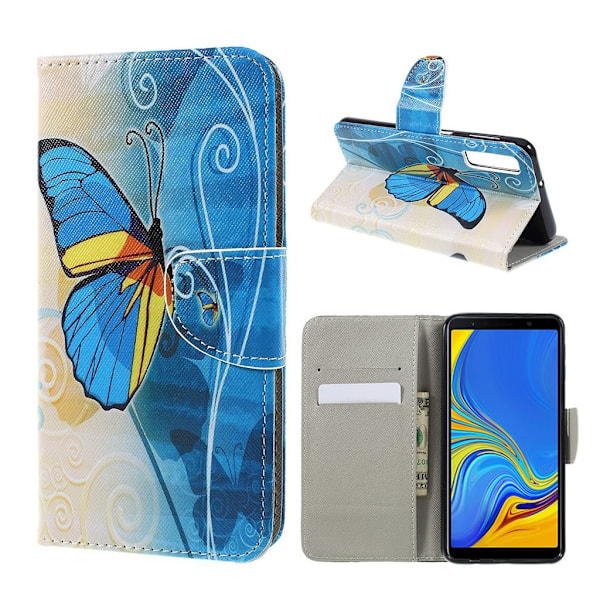 Butterfly läder Samsung Galaxy A7 (2018) fodral - Blå Blå