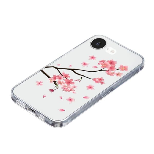 iPhone 16e-etui Mykt, fleksibelt bakdeksel med mønsterutskrift - Plommeblomst Pink