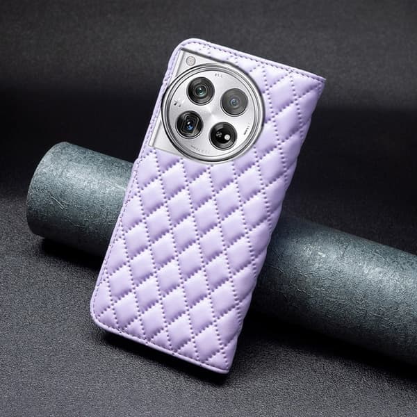 Rombemønster, matt flip-deksel for OnePlus 12 - Lilla Purple