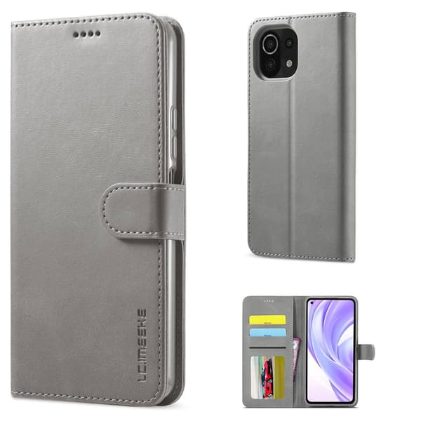 LC.Imeeke läder Xiaomi Mi 11 fodral - Silver/Grå Silvergrå
