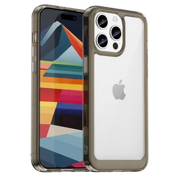 iPhone 15 Pro Max älykäs akryylikansi - Läpinäkyvä Harmaa Silver grey