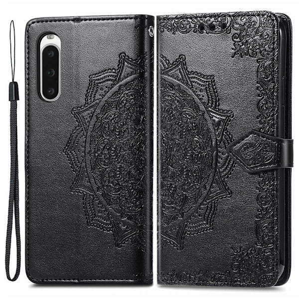 Mandala Sony Xperia 10 V læderetui - Sort Black