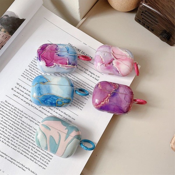 AirPods 3 marble pattern case with buckle - Magenta Marble Lila