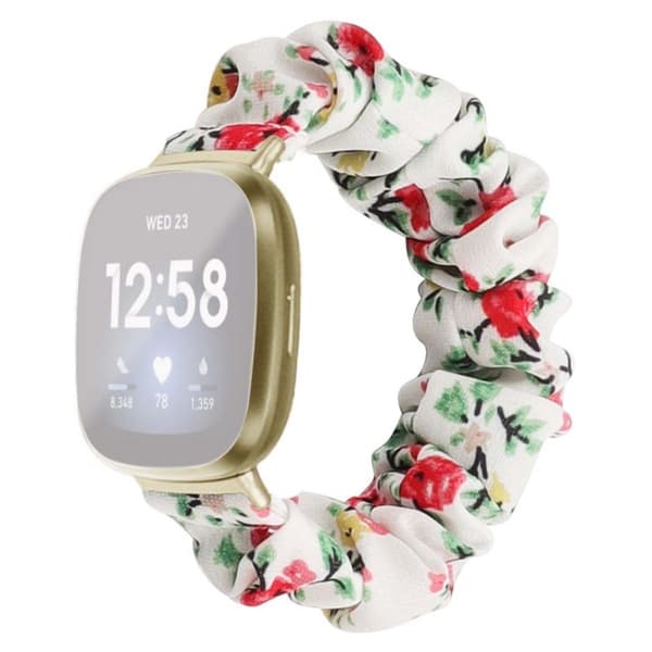 Fitbit Versa / Versa Lite elastisk, stilfuld urrem i stof - Hvid / Rød Blomst Multicolor