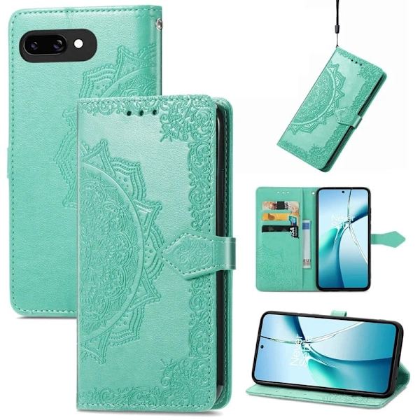 Google Pixel 9a Plånboksfodral Mandala Flower Läder Telefonfodral Stativ - Grön Grön
