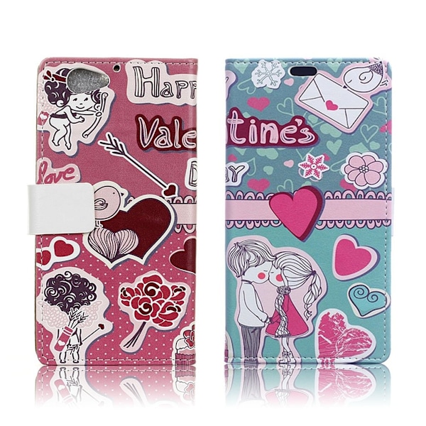HTC A9s Nahkakotelo Lompakko Standillä - Rakkaus Kuvio Multicolor