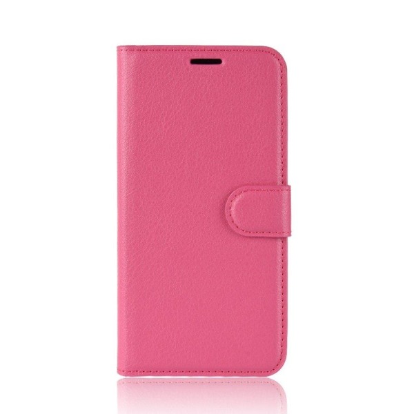 Samsung Galaxy J6 mobiletui i lædermateriale med Litchi overflade samt magnetisk lukkeklap - Rosa Pink