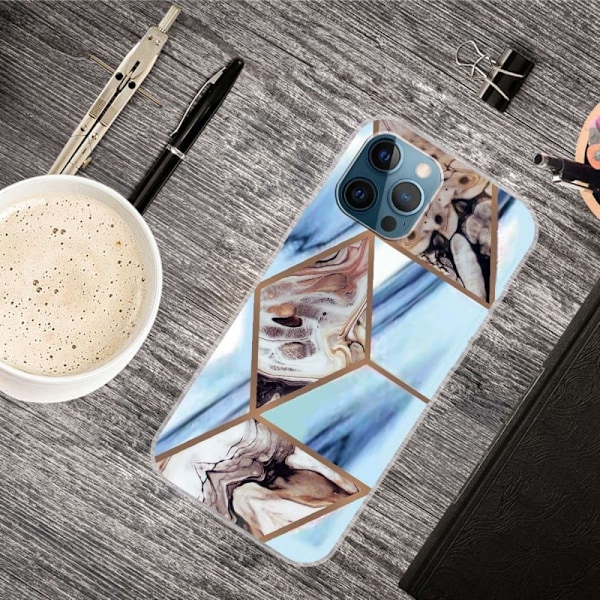 Marmormotiv iPhone 14 Pro skal - Himmelsblå Och Brun Marmor multifärg