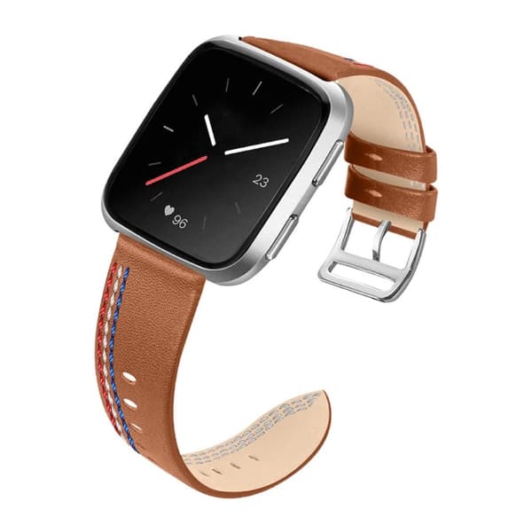 Fitbit Versa 2 / Versa Lite Klockarmband med sömmar i koskinnläder - Brun Brun