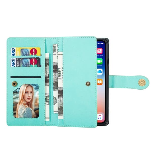 iPhone Xs Max læder flip cover i retrostil - Cyan Green