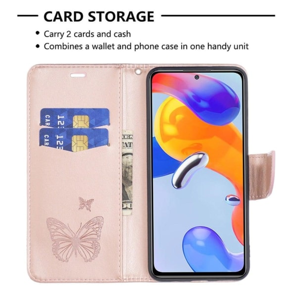 Butterfly läder Xiaomi Redmi Note 11S 5G / Xiaomi Redmi Note 11 Pro fodral - Rosa Rosa