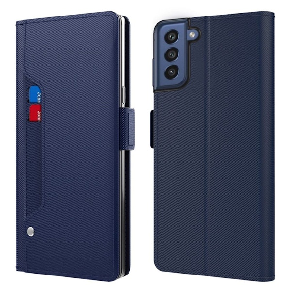 Phone Suojakotelo With Make-up Mirror And Slick Design For Samsung Galaxy S21 FE - Sininen Blue