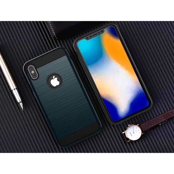 iPhone 9 Plus beskyttelses deksel av hybrid materiale med børstet tekstur - mørke blå Blue