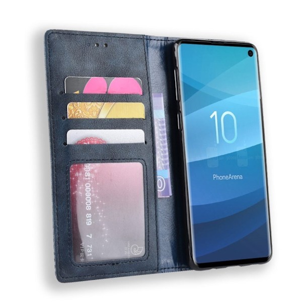 Samsung Galaxy S10 vintage läderfodral - Blå Blå