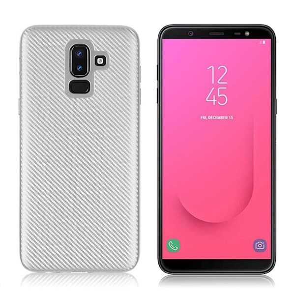 Samsung Galaxy J8 (2018) beskyttelsesetui i silikone med carbon tekstur - Sølv Silver grey