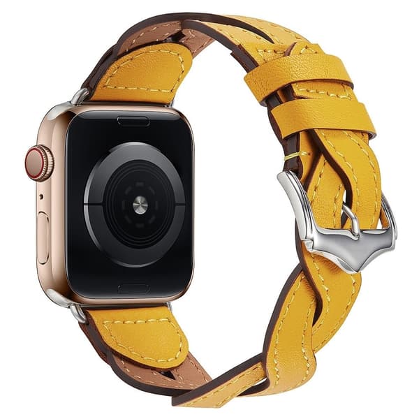 Apple Watch (41mm) Cowhide vævet design læder urrem - Gul Yellow
