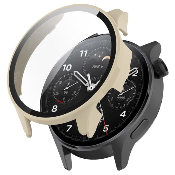 Xiaomi Watch S1 Pro protective case with tempered glass - Ivory White Vit
