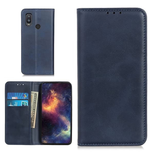Wallet-style ægte Læder Flipcase til Alcatel 1l (2021) - Blå Blue