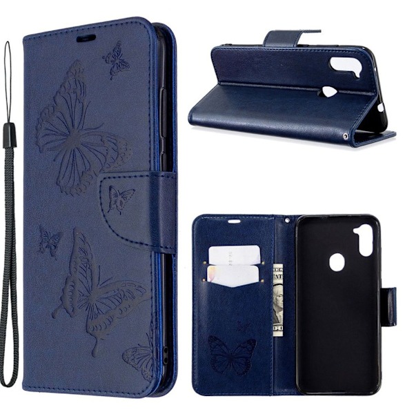 Butterfly Samsung Galaxy A11 / M11 Etui - Mørkeblå Blue