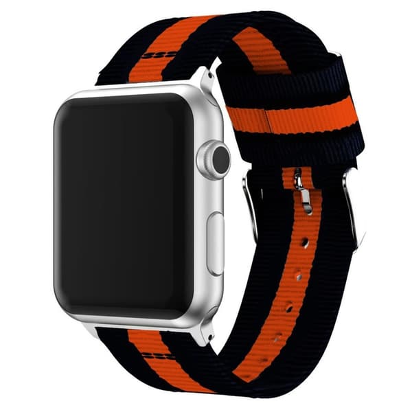 Apple Watch 38mm erstatnings urrem i vævet nylon med metalspænde - Sort/Orange Multicolor