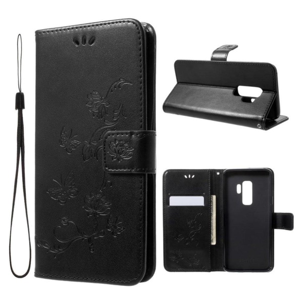 Samsung Galaxy S9 Plus stemplet Træ ugle beskyttende PU læder flip etui - Sort Black