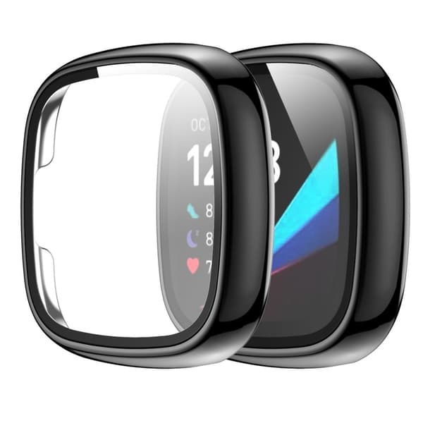 Fitbit Sense / Versa 3 galvaniseringscover med hærdet glas - Sort Black