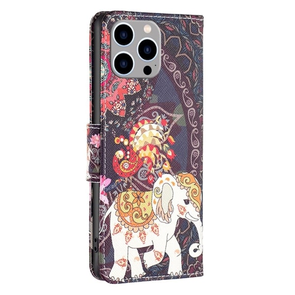 Wonderland iPhone 14 Pro Max flip etui - Blomst Og Elefant Multicolor