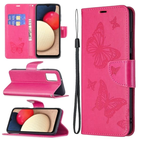 Butterfly läder Samsung Galaxy A03s fodral - Rosa Rosa