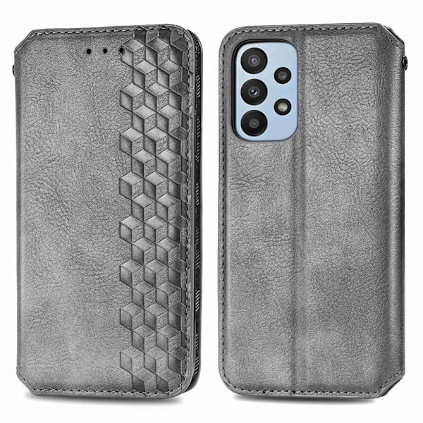 Läder Samsung Galaxy A23 fodral med romb-design - Silver/Grå Silvergrå