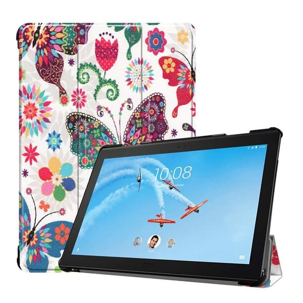 Lenovo Tab P10 mønstret læder flip etui - Farverig Sommerfugl Multicolor