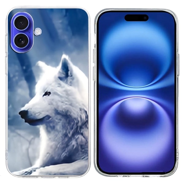 Vibe iPhone 16 Plus skal - Vit Varg Blå