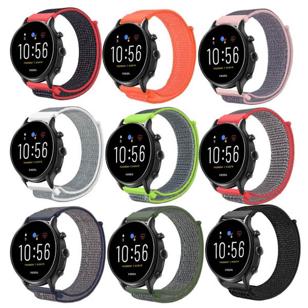 Fossil Gen 5 nylon klockarmband - vit / grå Silvergrå