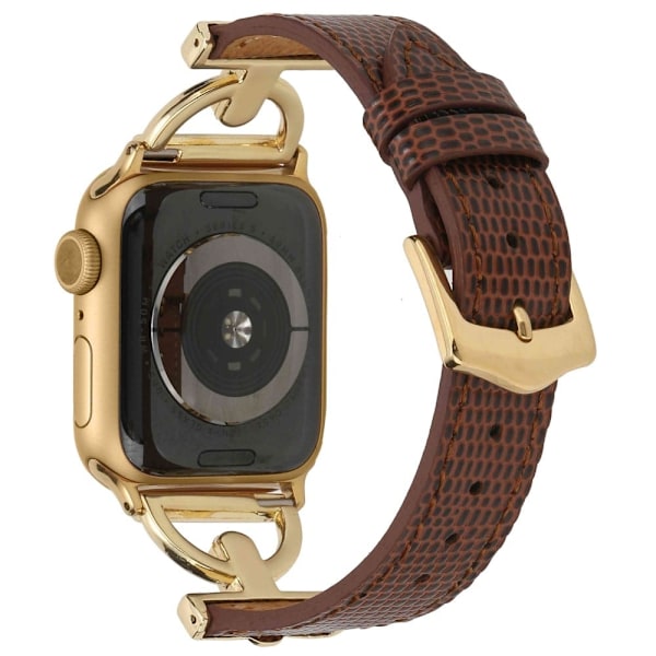 Apple Watch (45 mm) klockarmband i texturerat PU-läder - Kaffe / Guld Guld