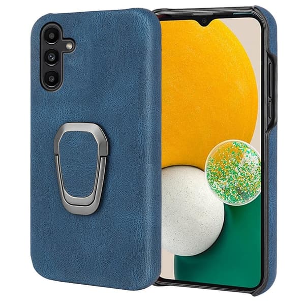 Stötsäkert läderfodral med oval kickstand för Samsung Galaxy A13 5G - Blå Blå
