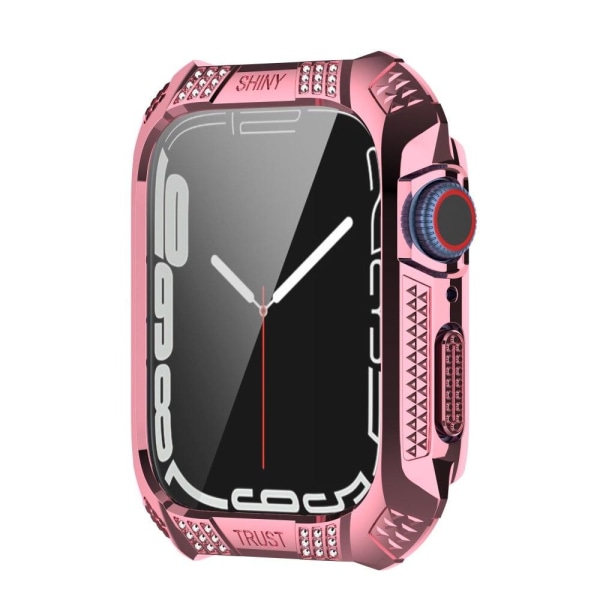 Apple Watch (45mm) rhinestone adorned cover with tempered glass screen protector - Pink Rosa