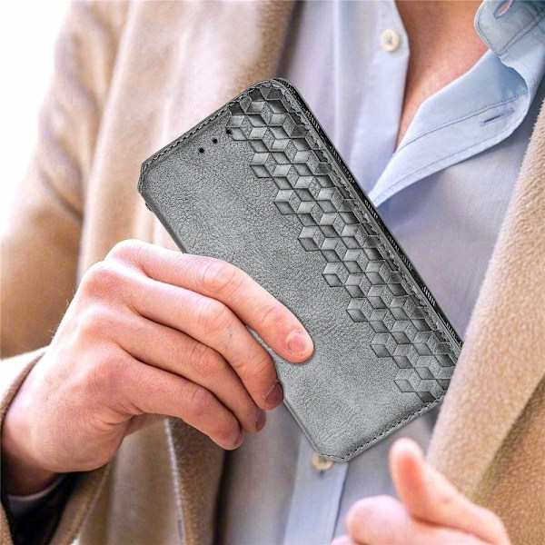 Læder Etui med A Stilfuldt Rhombus Tryk til Sony Xperia 10 IV - Grå Silver grey
