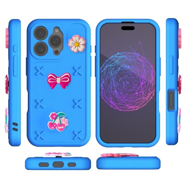 iPhone 16 Pro Max Etui Butterfly Floral Series 3D Pattern EVA Anti Drop Phone Cover - Blå Blue