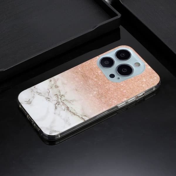 Marble iPhone 14 Pro Max Suojakotelo - Rose Gold Valkoinen Marble Pink